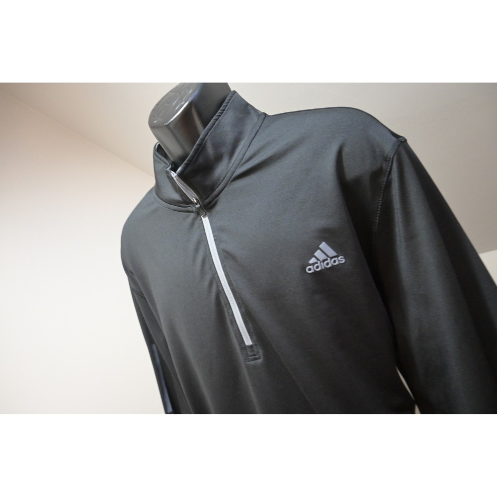Adidas Golf Pullover Jacket Mens 2XL Black 1/4 Zip Reflective Stripes Excellent
